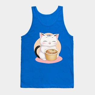 Cute Cat Holding a Cup of Ramen Tank Top